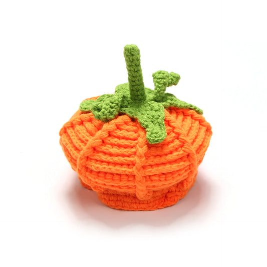 Children's Yellow Yarn Halloween Pumpkin Hat