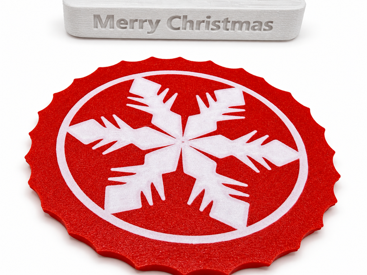 Frostflake Christmas Coasters with “Merry Christmas” Holder – Set of 4.