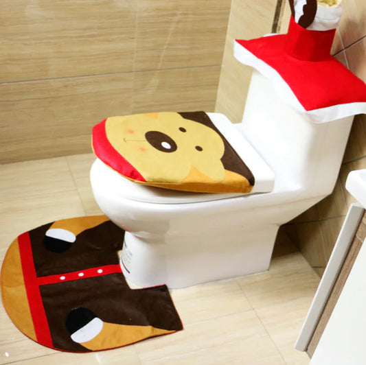 3-Piece Toilet Cover Set with Decorative Rug