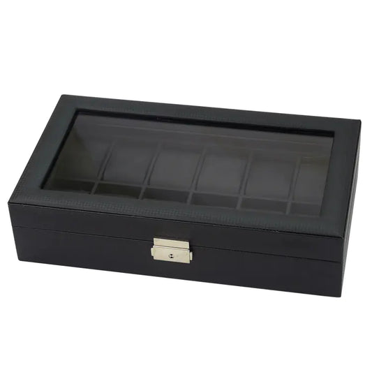 Carbon Fibre Watch Box for 12 Watches with PU Leather