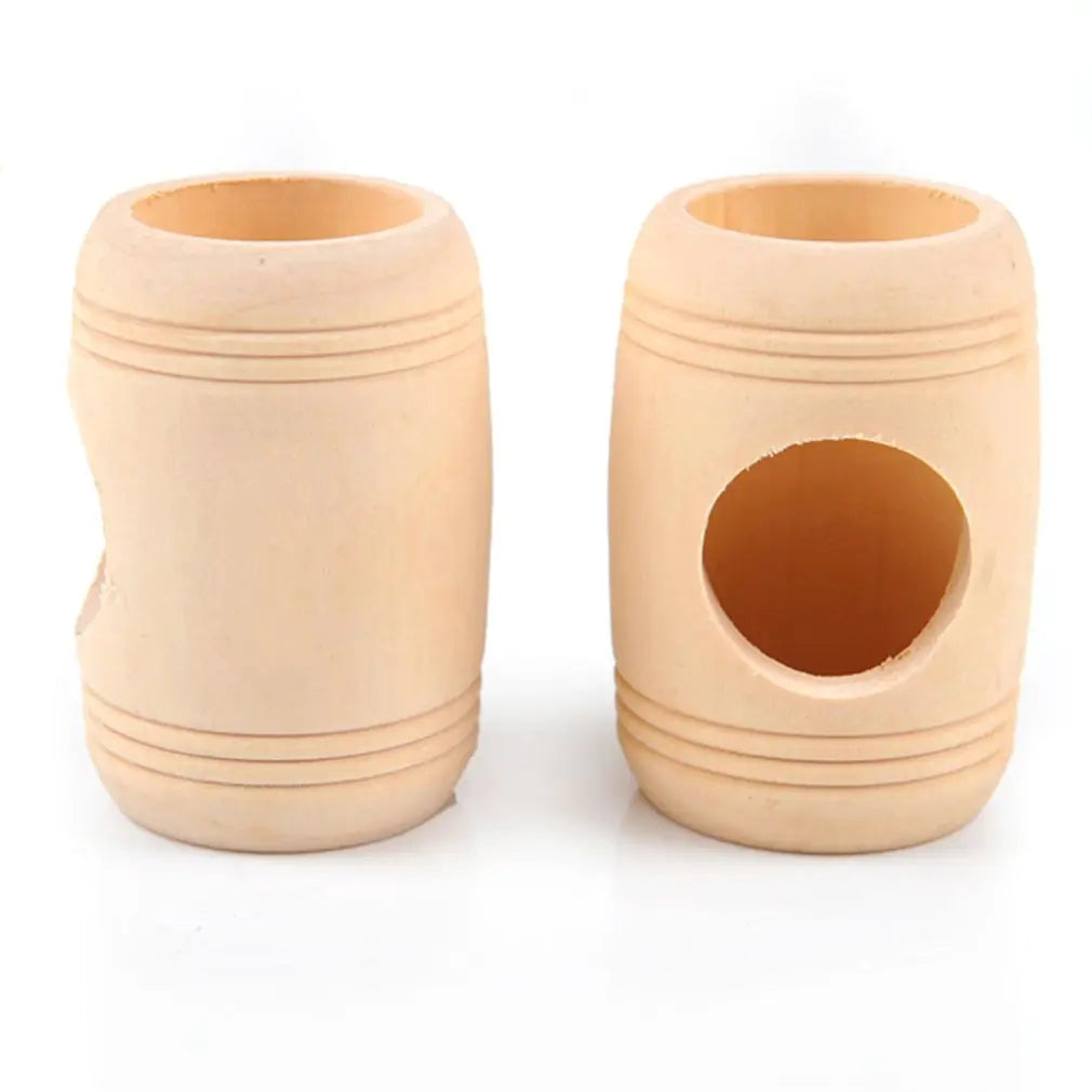 Wooden Hamster Toy House with Barrel-Shaped Tunnel