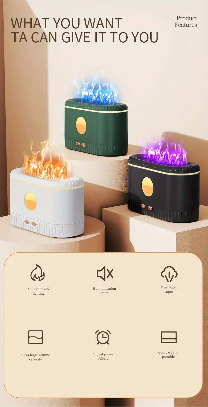 Simulation Flame Humidifier and Aromatherapy Diffuser