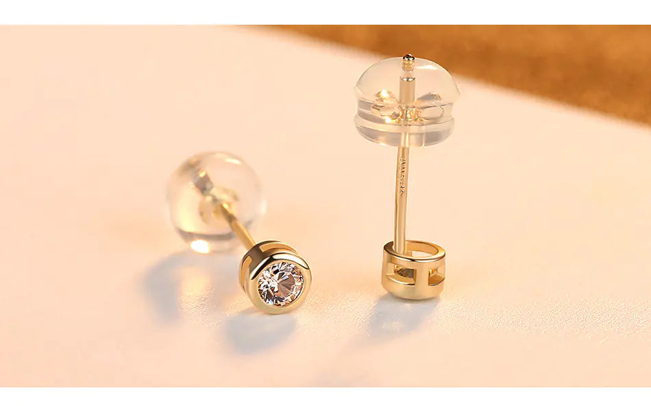 CZCITY 14K Gold Classic Round Zircon Stud Earrings