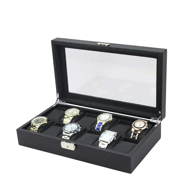 Carbon Fibre Watch Box for 12 Watches with PU Leather