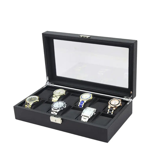 Carbon Fibre Watch Box for 12 Watches with PU Leather