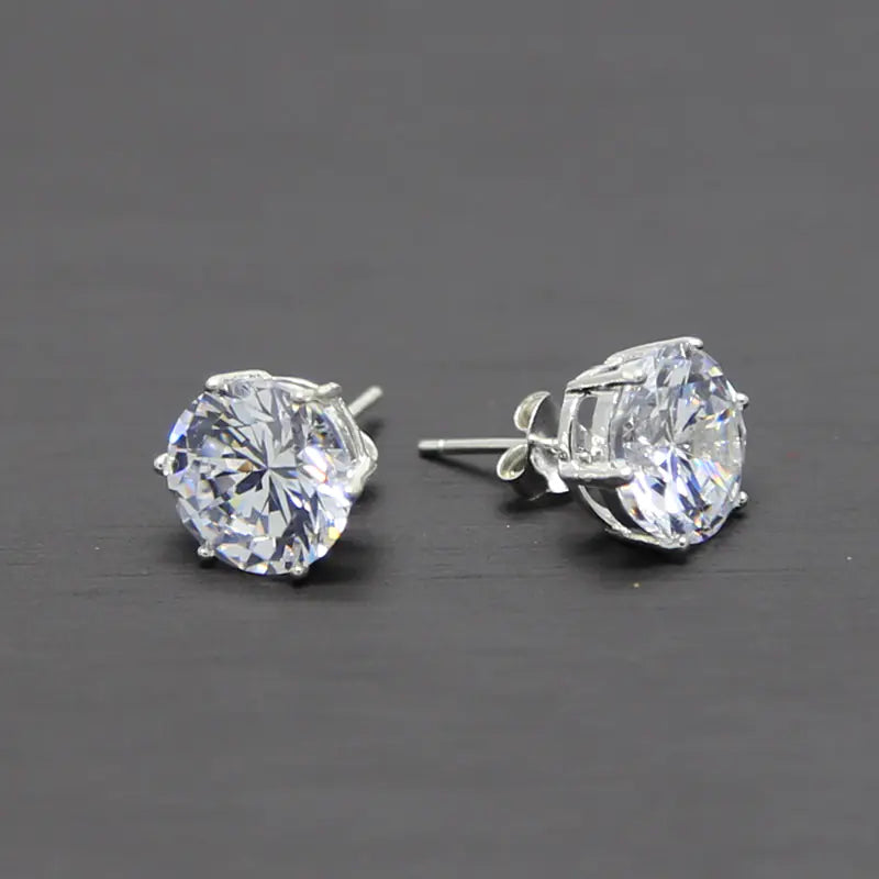 925 Silver AAA Zircon Round Stud Earrings  Various Sizes