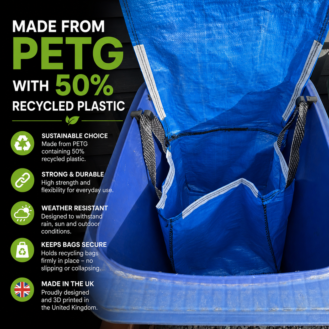 HomeDrive Recycling bag Clips for Wheelie Bins,Blue, Green, Grey