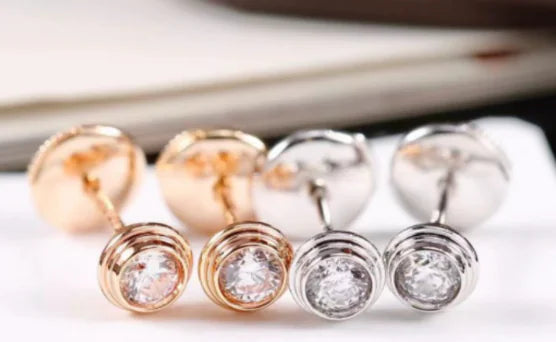 CZCITY 14K Gold Classic Round Zircon Stud Earrings