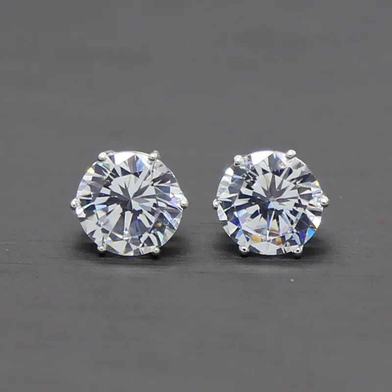 925 Silver AAA Zircon Round Stud Earrings  Various Sizes