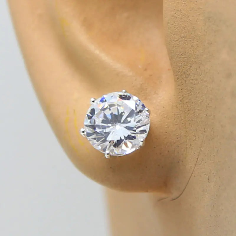 925 Silver AAA Zircon Round Stud Earrings  Various Sizes