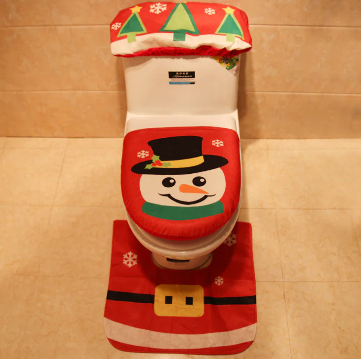 3-Piece Toilet Cover Set with Decorative Rug