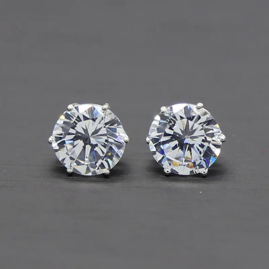 925 Silver AAA Zircon Round Stud Earrings  Various Sizes