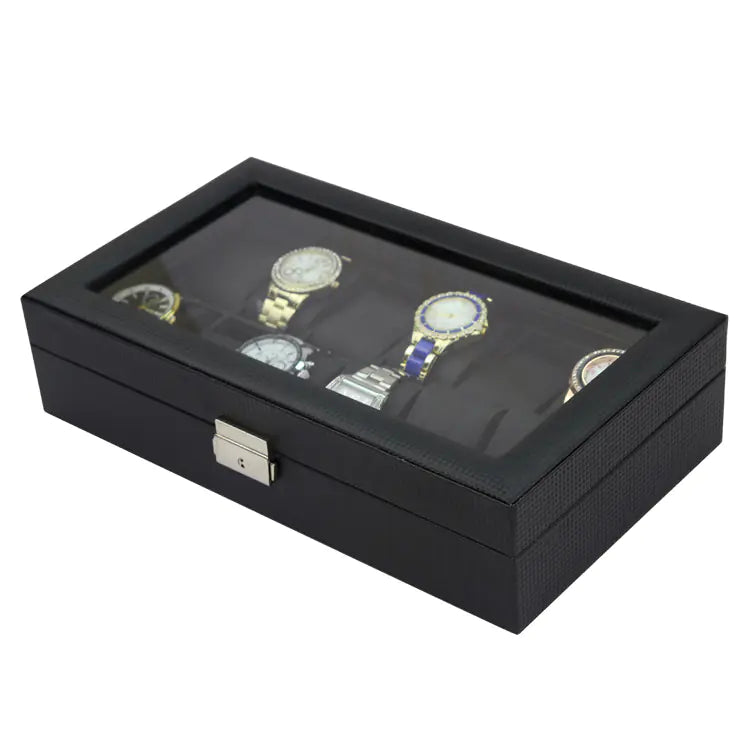 Carbon Fibre Watch Box for 12 Watches with PU Leather
