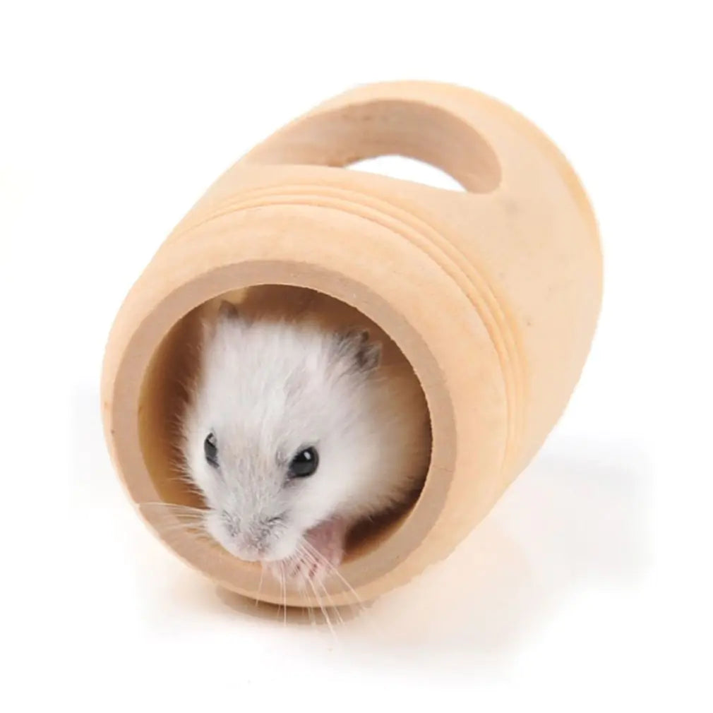 Wooden Hamster Toy House with Barrel-Shaped Tunnel