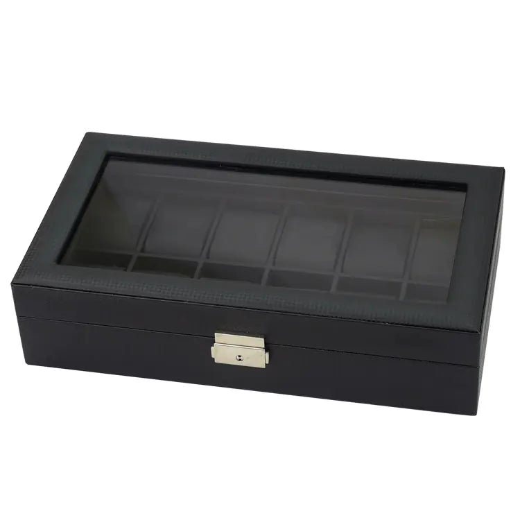 Carbon Fibre Watch Box for 12 Watches with PU Leather