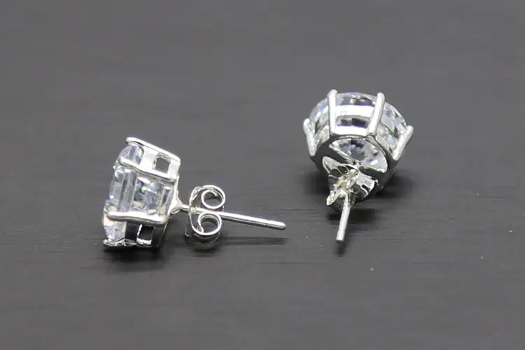 925 Silver AAA Zircon Round Stud Earrings  Various Sizes