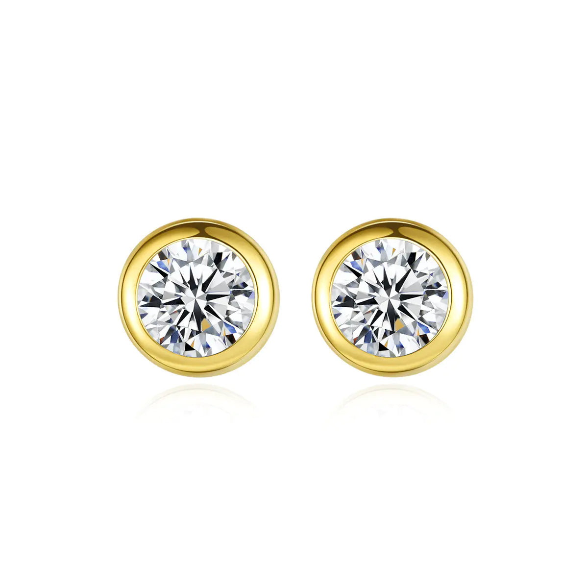 CZCITY 14K Gold Classic Round Zircon Stud Earrings