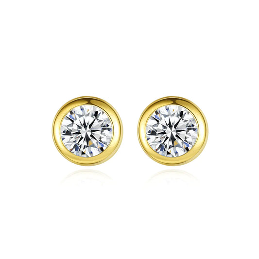 CZCITY 14K Gold Classic Round Zircon Stud Earrings