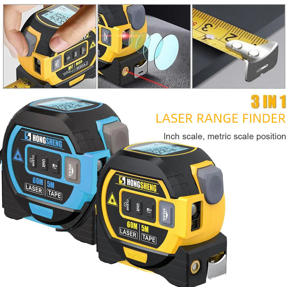 3-in-1 Laser Distance Measurer with Steel Tape