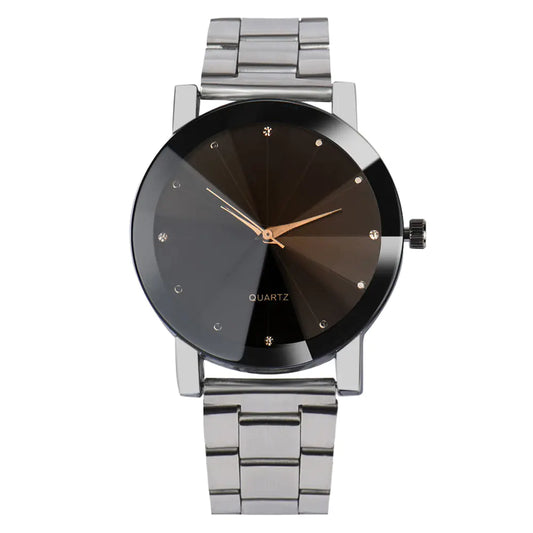 Creative Couple's Quartz Watches with Steel Band and Diamonds