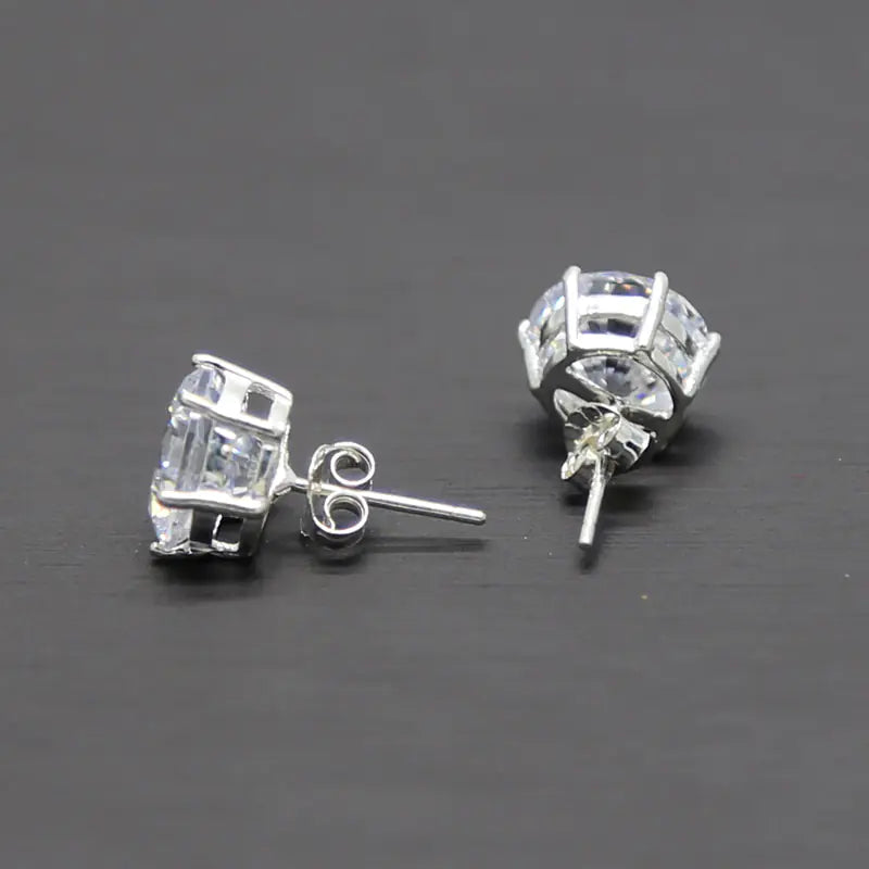 925 Silver AAA Zircon Round Stud Earrings  Various Sizes