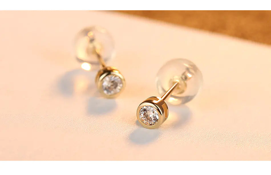 CZCITY 14K Gold Classic Round Zircon Stud Earrings