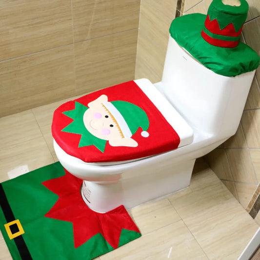 3-Piece Toilet Cover Set with Decorative Rug